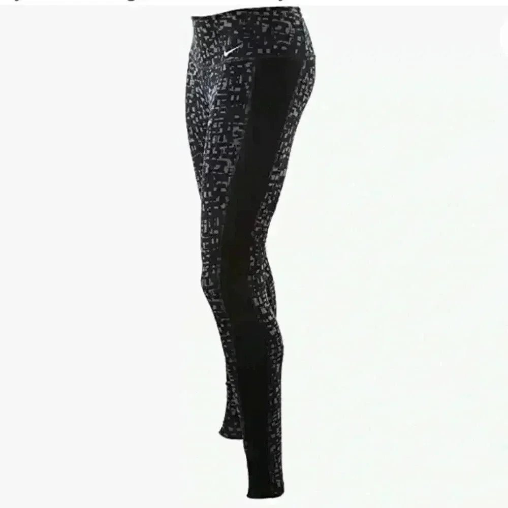 Nike Dry Black & Gray Printed High‎ Waisted Athletic Compression Leggings (XS)